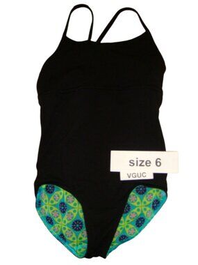 Ivivva Girl by Lululemon🍋 Leotard Bodysuit Gymnastic black reversible size 6
